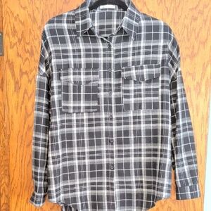 Cupshe Black and Gray Plaid Button-Down Shirt